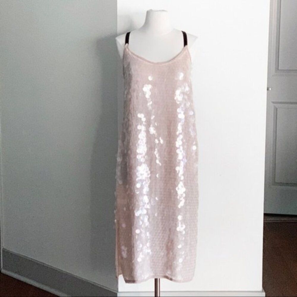 Pink Allover Sequin Zara Midi Party Dress (NWT)